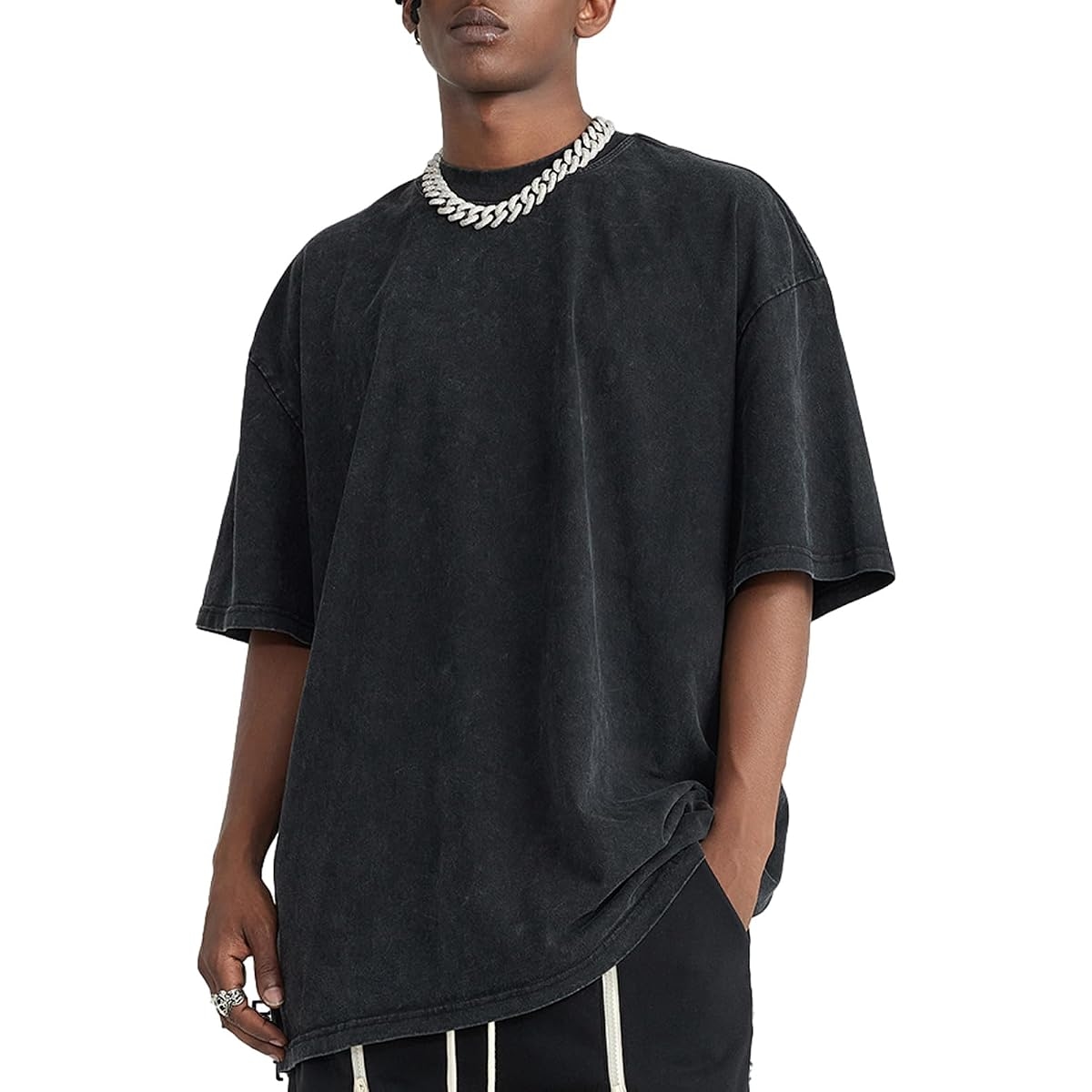 Bobeutou Unisex Oversized Vintage Acid Wash Cotton T-Shirt