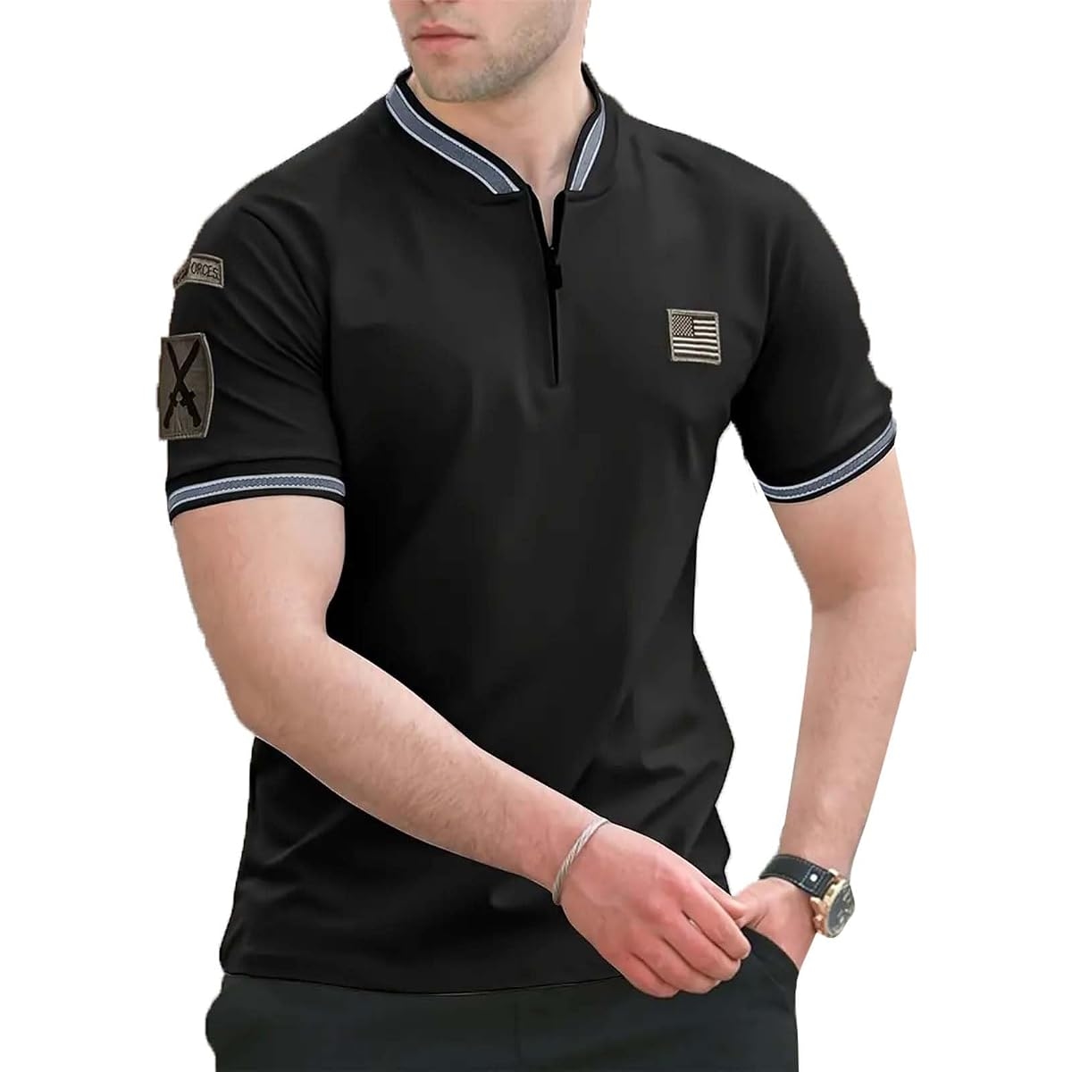 Lymio Men's Contrast-Trim Short Sleeve Polo Shirt Polo-51